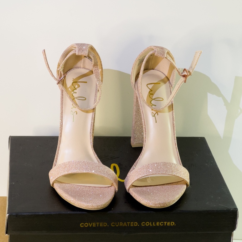 Lulus Blush Pink Glitter Block Heels – Size 5.5